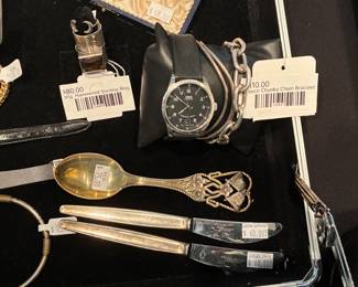 Vtg Hammered Sterling Ring, Chunky Chain Bracelet 