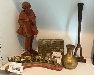 Brass Elephants on Curved Wood 