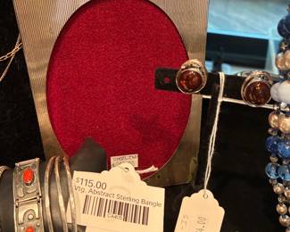 Vtg Abstract Sterling Bangle, Earrings 