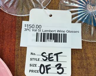 3 Pc Val St Lambert Wine Glasses 