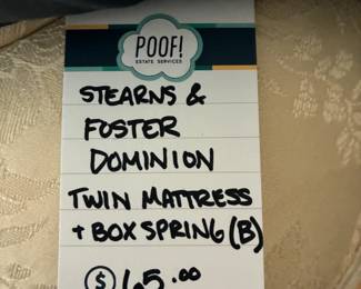 Stearns & Foster Dominion Twin Mattress & Box Spring (B)