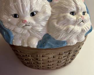 Vintage kittens in basket cookie jar