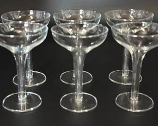 Set of six coupe glasses with clear stems