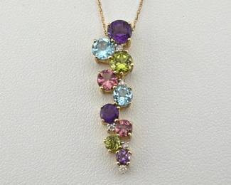 14kt diamond, multicolor stone necklace