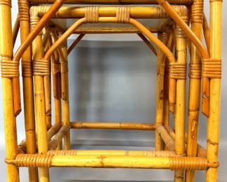 Vintage rattan set of nesting tables with wavy glass tops