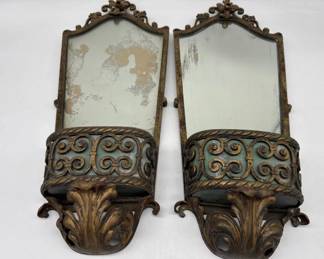 Pair vintage bronze mirrors with planters, sold 2x the money