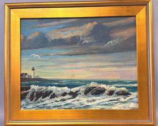 Maine (Cape Elizabeth) seascape in oil by GA Richards