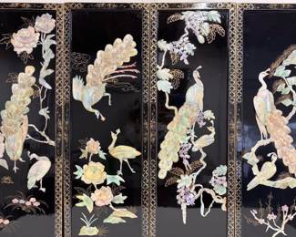 Chinese lacquer abalone peacock plaques