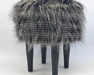 Black striped faux fur stool