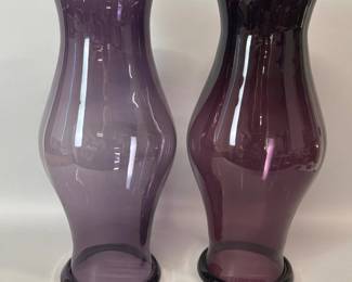 Pair of hand-blown deep purple glass hurricanes