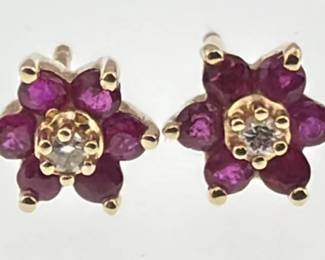 14kt ruby, diamond earrings