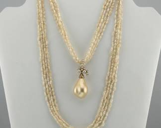 14kt, sterling rice, baroque pearl necklace