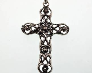 835 silver floral embellished cross pendant