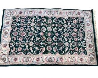 Wool Indian green and ivory scatter rug