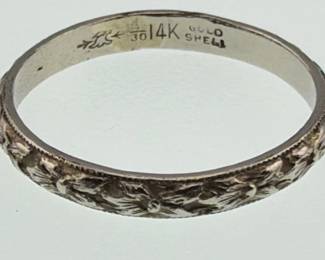 Art Deco etched gold filled band/stacker ring