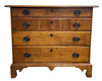 Period tiger maple New England four drawer 18th century chest of drawers