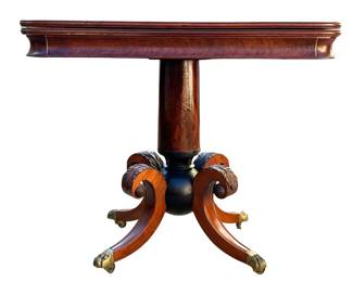 Beautiful period Regency mahogany card table with unusual ball and carved leg base