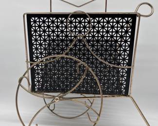 MCM brass rolling magazine cart