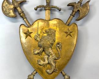 Large brass cast armorial shield