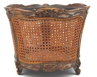 Louis XV style caned waste basket