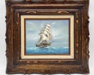 Signed clipper ship painting