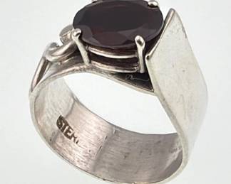 Sterling Modernist garnet ring