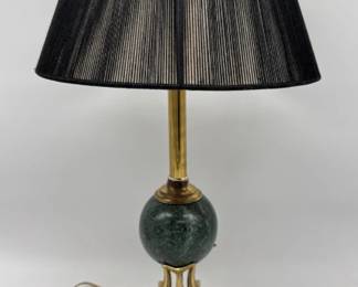 Vintage brass and marble dolphin lamp with Hilo Steiner string lampshade
