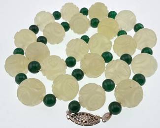 14kt, carved jade beads with aventurine spacers