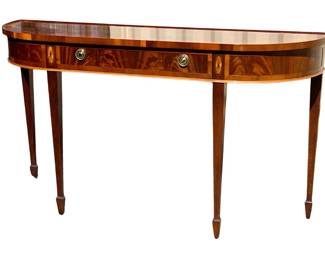 Beautiful Hekman Federal style demi lune console table with inlay