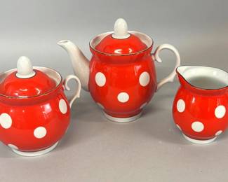 USSR tea set in red and white polka dots