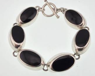 Sterling silver and onyx link bracelet