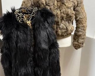 Rabbit Fur Bommer Jacket, Faux Black Fur Vest