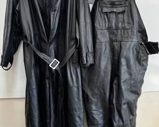 Bostonian Black Leather Coatxxl, Unik Leather Overalls4xl, Harley Davidson Fingerless Gloves 3x