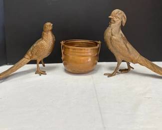 Vintage PNCW Metal Pheasants, Copper Bowl