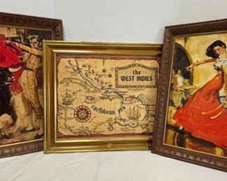 Vintage Framed Prints 2 Rico Thomaso, The West Indies. No Glass.