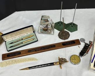 Vintage Office Items Including Murano Glass Dip Pen