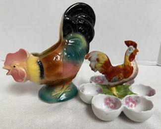 Vintage Royal Copley Rooster Planter, Victoria Softboiled Egg Platter