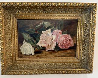Antique Oil Painting - Roses