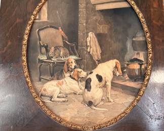 LARGE Antique Oak Framed Hunt Scenes 75" x 28"