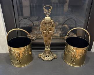 Embossed (Golfers) Brass Pails & Brass Fireplace Fan