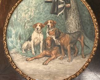 LARGE Antique Oak Framed Hunt Scenes 75" x 28"