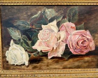 Antique Oil Painting - Roses