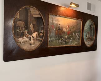 LARGE Antique Oak Framed Hunt Scenes 75" x 28"