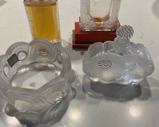 Lalique perfume bottles and bowl