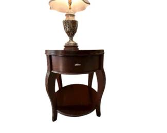 Oval Side Table With Pretty Floral Lamp 