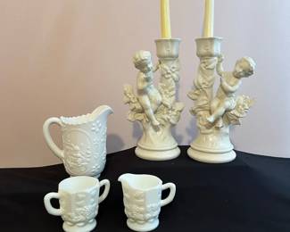 Milk Glass Cherub Candleholders