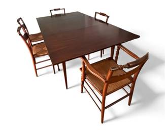 01 72 X 44 Inch Mahogany Table and 5 Cane Seat Chairs