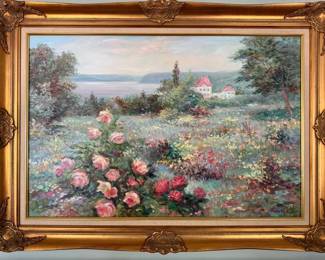 French Provincial Oil Painting Signed By Artist 43 X 31 Inches