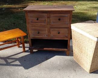 Wooden Cabinet, Stool and Basket