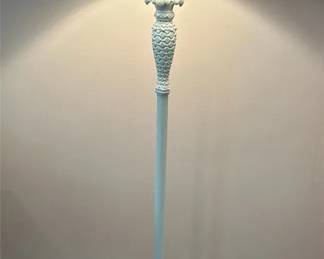 White Metal Floor Lamp W Wicker Shade